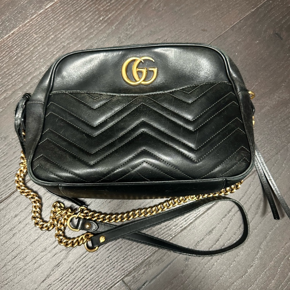 Authentic Gucci Marmont Crossbody Bag in black leather